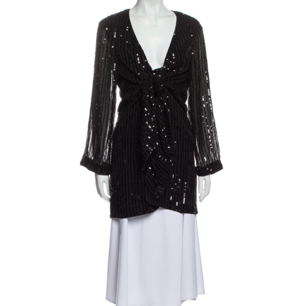 TALUHA Chic Black Sequin Long Sleeve Tunic